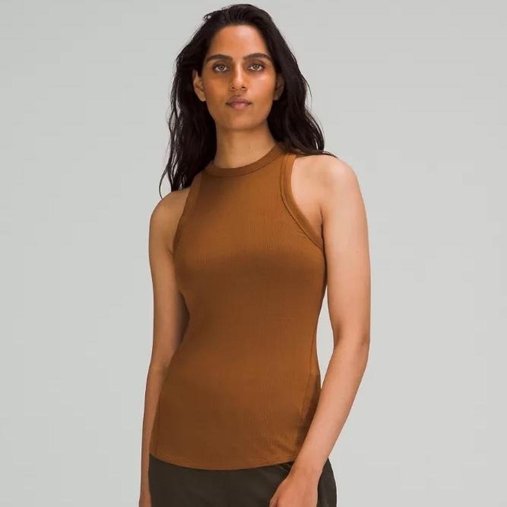 Lululemon Hold Tight Tank Top Copper Brown Ribbed High Neck Racerback Size 4
